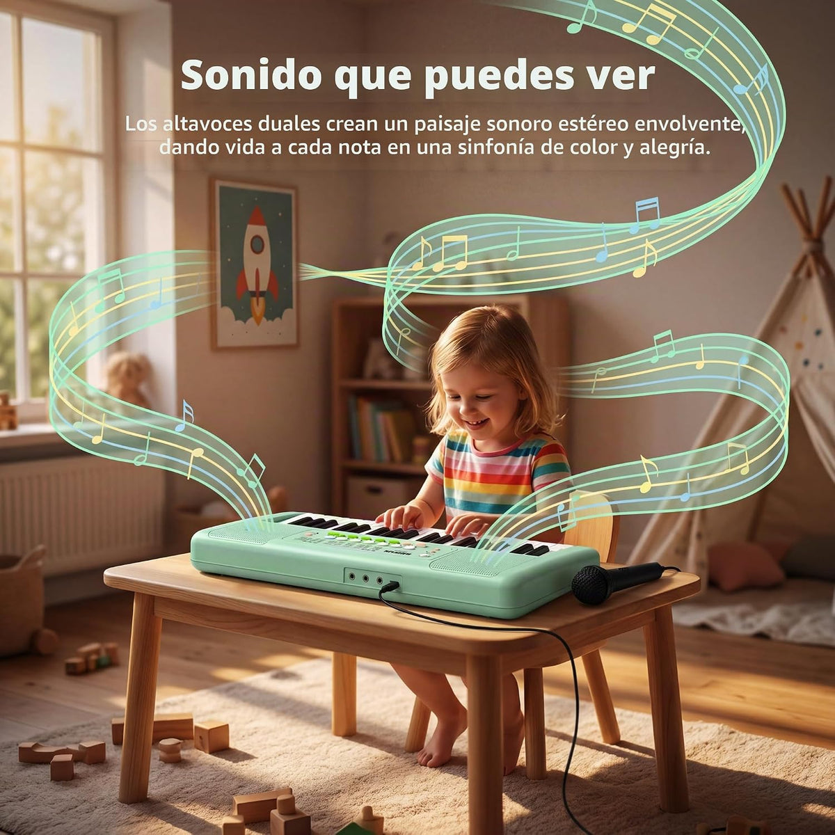 Piano de teclado de 32 teclas para niños con micrófono y altavoces
