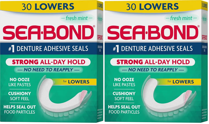 Sellos adhesivos para dentadura Sea Bond, para muelas inferiores, p...