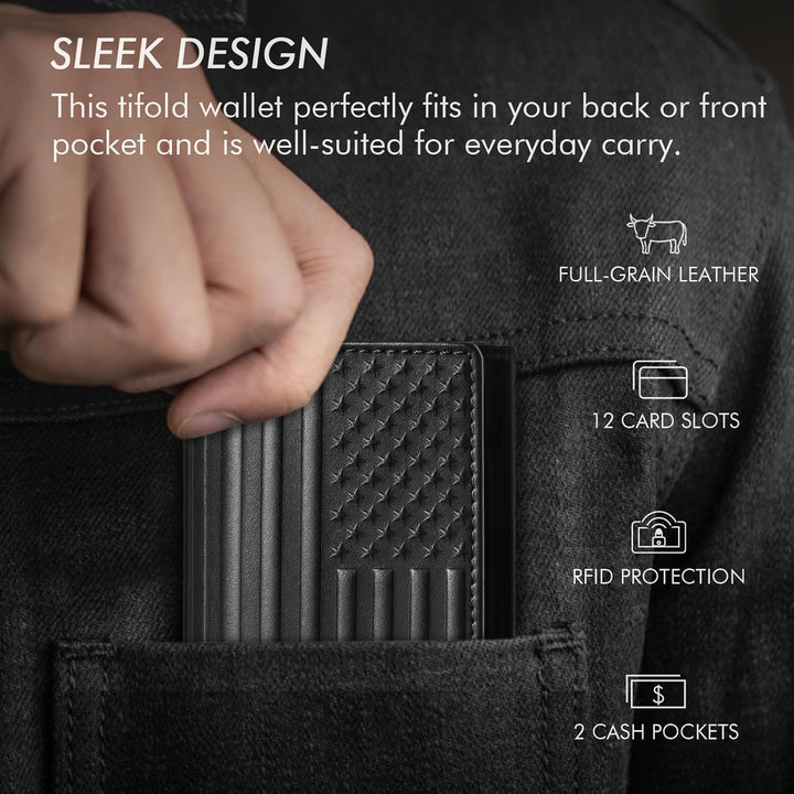 Pefiam Billetera de cuero triple para hombre con bloqueo RFID, cart...