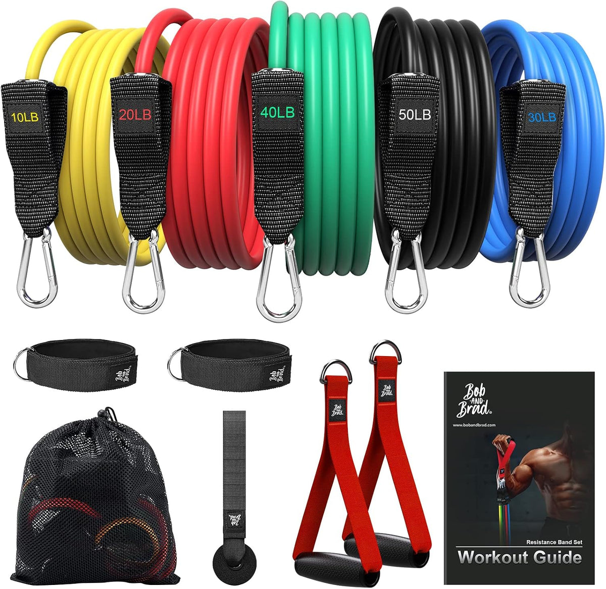 BOB AND BRAD Juego de bandas de resistencia, apilables de hasta 125-150 libras de bandas de entrenamiento con asas, anclaje de puerta y correas de tobillo, bandas de ejercicio resistentes para