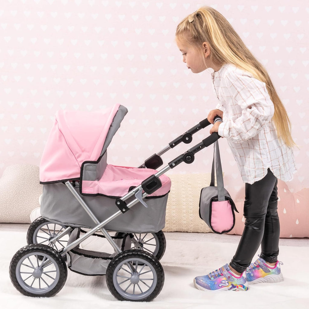 Bayer Design Cochecito Trendy para muñeca bebé en gris/rosa