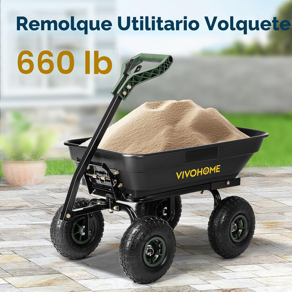 VIVOHOME Carretilla de Jardín Volcador 660 lb con Asa Convertible 2 en 1