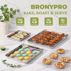 BRONYPRO Juego de Bandejas para Hornear de Acero Inoxidable 18/8 (3 Bandejas + 3 Tapetes + 1 Parrilla)