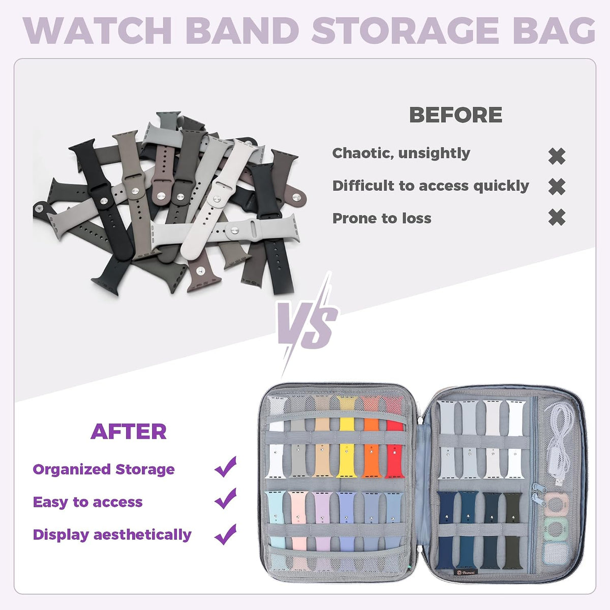 PACMAXI Bolsa de almacenamiento para 40 correas de reloj, estuche de