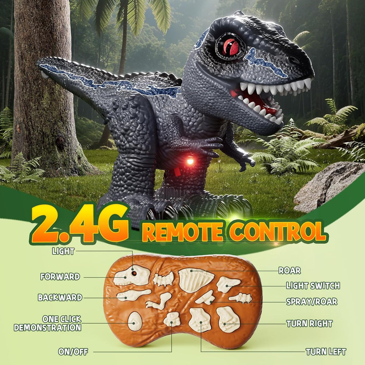 Juguete robot de dinosaurio a control remoto para niños de 3 a 5 años, dinosaurio RC con sonidos rugientes, rociadores y luces LED, 3, 4, 5, 6, 7, 8 años, regalo de cumpleaños, juguetes realistas de modelo de dinosaurio jurásico