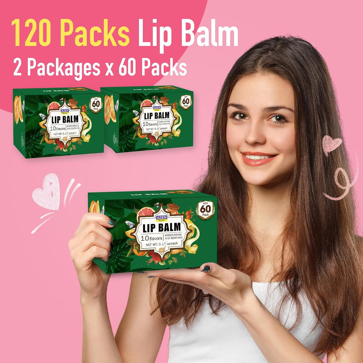 AZEN Paquete de 120 bálsamos labiales, bálsamo labial natural a gra...