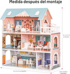 ROBUD Casa de Muñecas de Madera con Muebles Azul para Niñas de 3-6