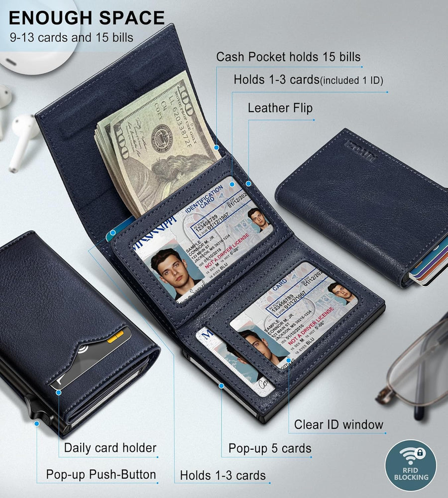 Miyozi Billetera para Hombre, con bolsillo para billetes, 2 ventana...