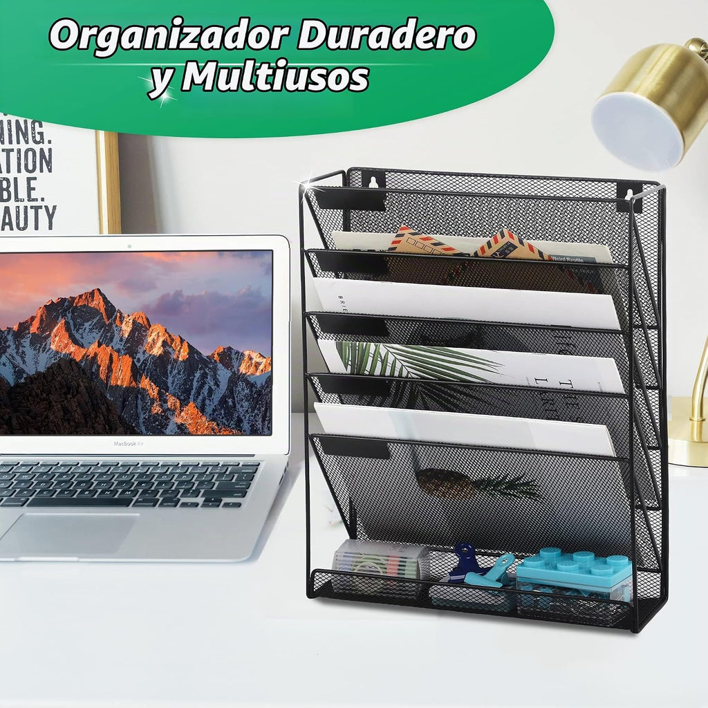 EaseOffice organizador de oficina vertical de 5 hileras, de material de red de metal, color negro, para la oficina o el hogar.