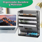 EaseOffice organizador de oficina vertical de 5 hileras, de material de red de metal, color negro, para la oficina o el hogar.