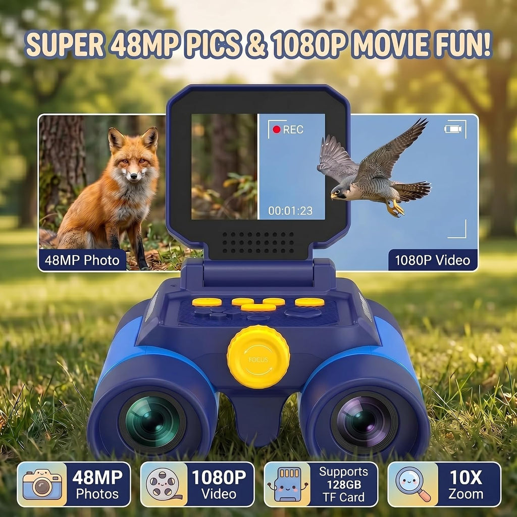 Binoculares para niños con cámara de visión nocturna, telescopio digital de aventuras con zoom 10X con pantalla IPS de 2.4 pulgadas, juguetes STEM Explorer Nature Explorer para observación de