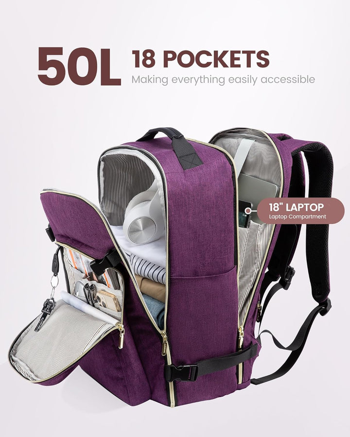 LOVEVOOK Mochila de viaje para mujeres y hombres, 50 L, aprobada po...