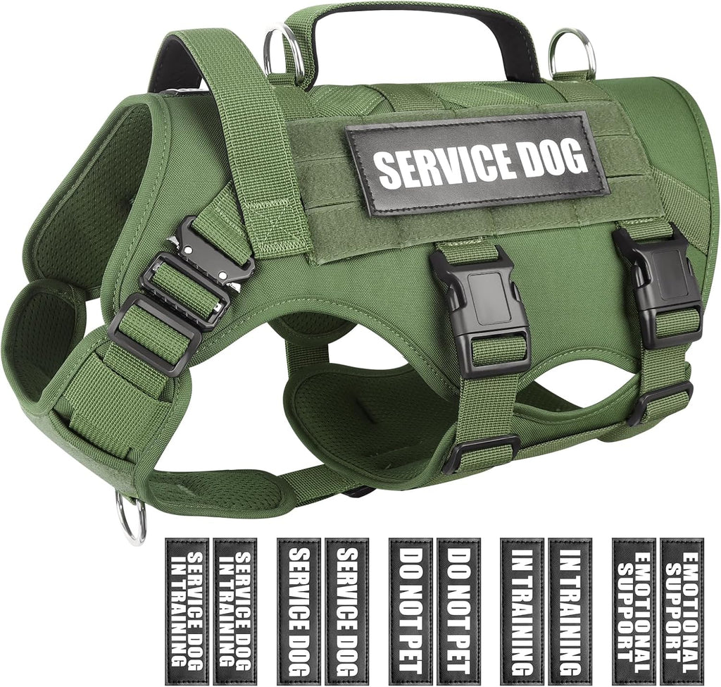 Arnés tipo chaleco para perro de servicio para perro grande, chaleco táctico MOLLE con 10 parches para mascotas, arnés resistente sin tirones para entrenamiento y caminatas