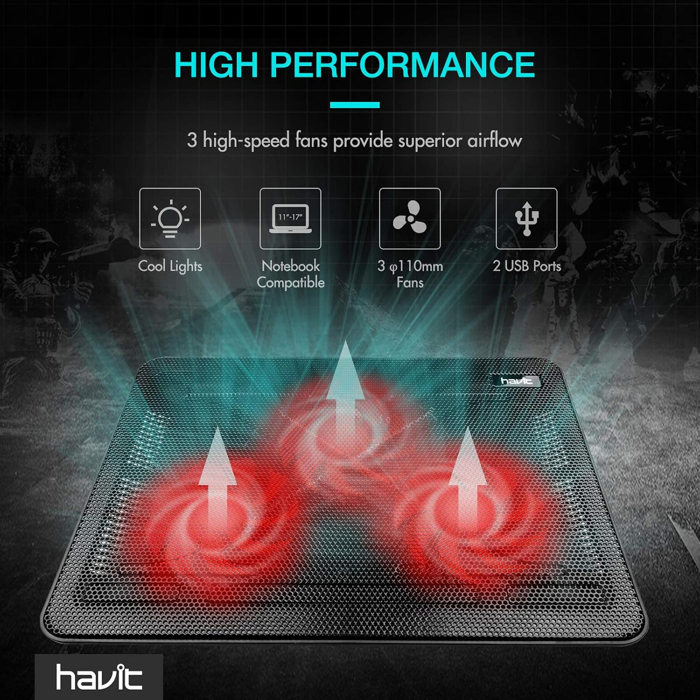 Havit HV-F2056 15.6-17 Pulgadas Soporte enfriador para Laptop - Del...