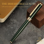 BEILUNER - Bolígrafo de rodillo de laca verde, diseño de tapa con diamantes incrustados, borde de 24K de oro, noble y elegante, recarga de tinta Schneider, el mejor set de regalo de bolígrafo para
