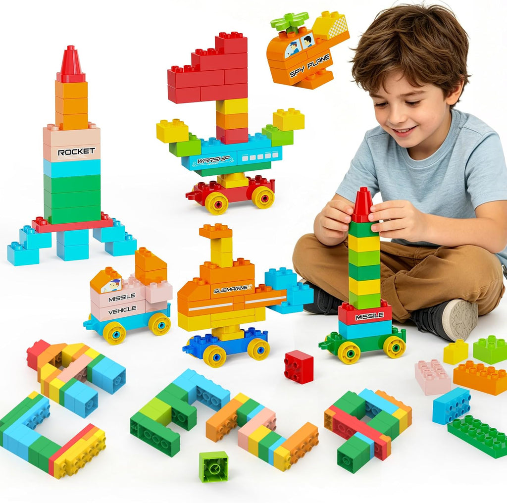 Bloques de construcción para niños de 3 a 8 años | Juguete con 4 camiones | Set educativo STEM para niños y niñas | Creaciones infinitas | Regalo de cumpleaños de Navidad (transporte militar)