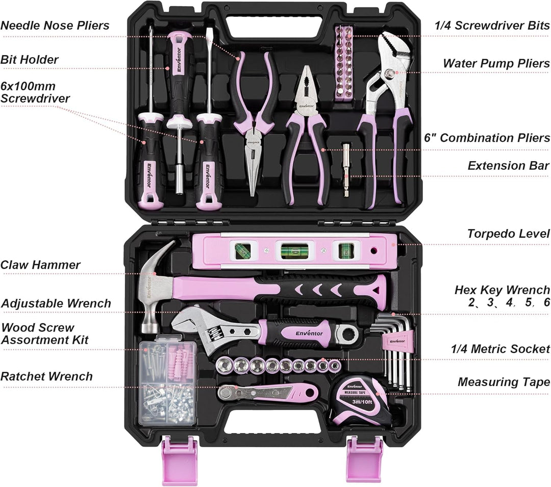 Enventor Juego de herramientas rosas para mujeres, kit de herramien...