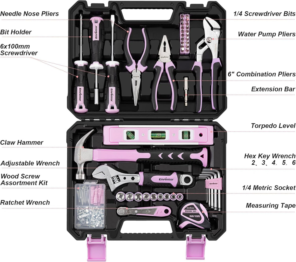 Enventor Juego de herramientas rosas para mujeres, kit de herramien...