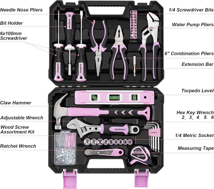 Enventor Juego de herramientas rosas para mujeres, kit de herramien...