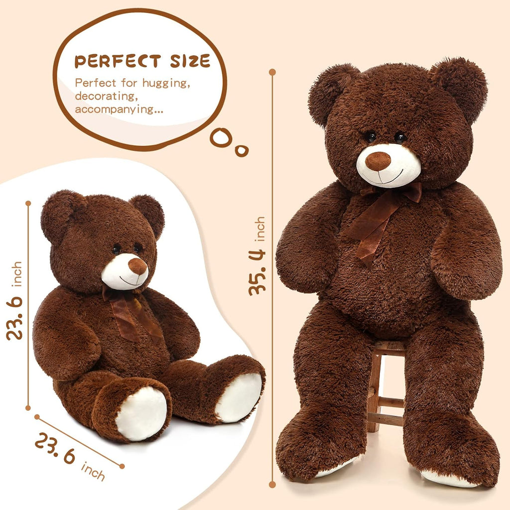 MorisMos Oso de peluche gigante de 3 a 36 pulgadas, oso de peluche grande marrón para novia y San Valentín, peluche grande para decoración de cumpleaños, Navidad, baby shower, marrón oscuro