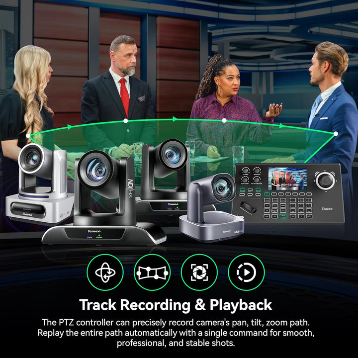 Tenveo NDI PTZ Camera Controller, 5'' LCD Screen Preview, 4...
