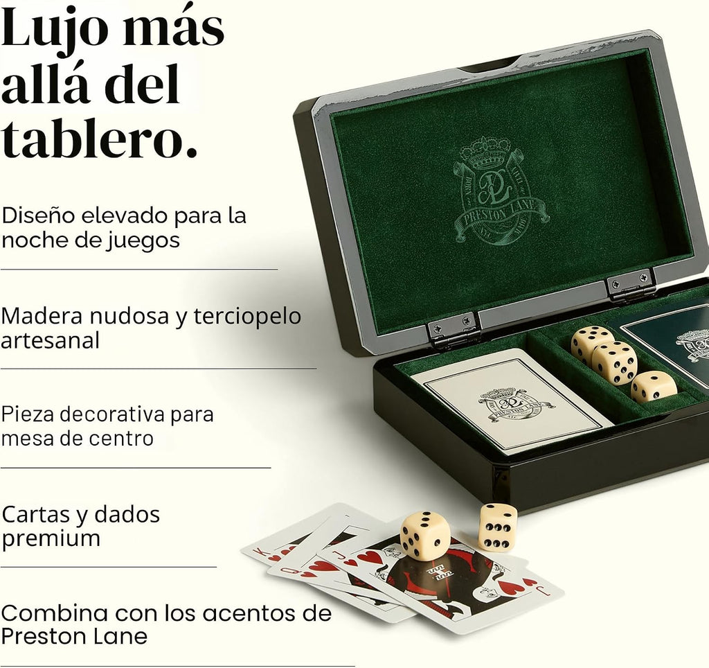 Preston Lane Chester Caja de juego de madera - Juego de cartas y dados