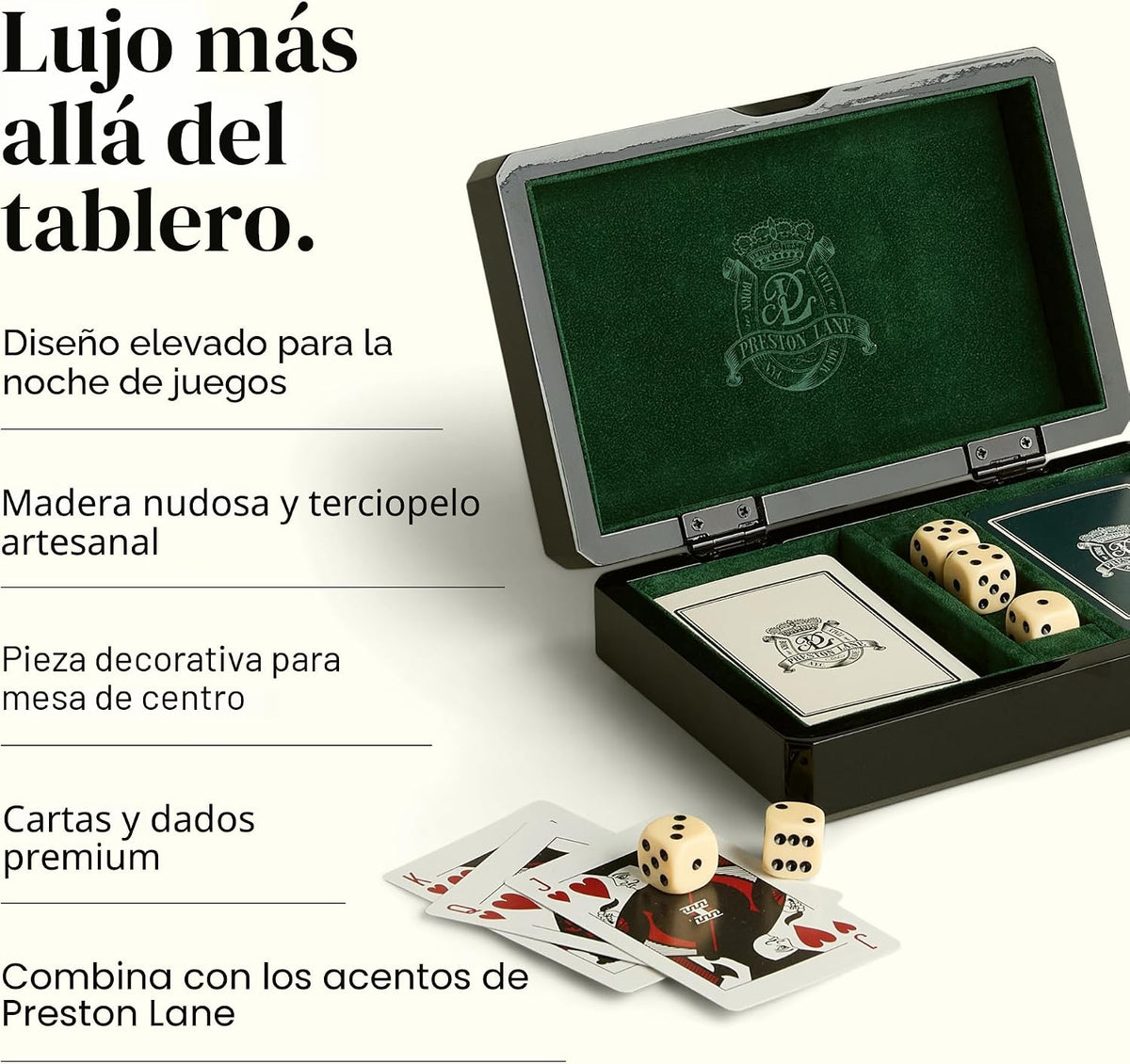 Preston Lane Chester Caja de juego de madera - Juego de cartas y dados