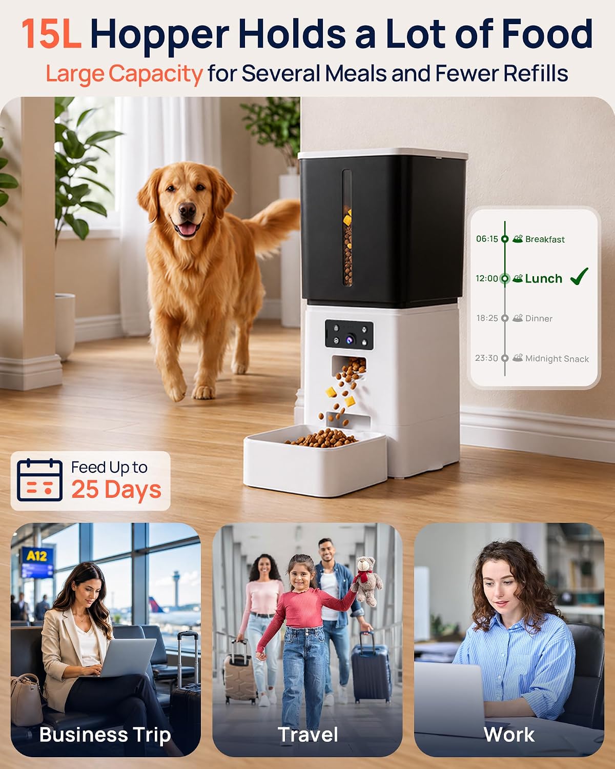 Comedero automático de 15 L para razas grandes con cuenco de alimentación lenta para dieta saludable