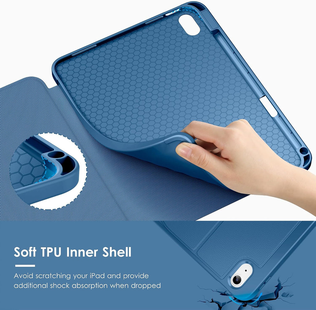 Funda para iPad (A16) de 11 pulgadas 2025 y iPad de 10ª/11ª generación de 10.9 pulgadas 2022, funda magnética con múltiples ángulos, parte trasera a prueba de golpes, soporte para lápiz y apagado y encendido automático, azul marino