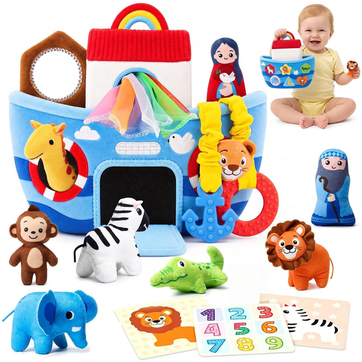 Juguetes para bebés de 6 a 12 meses, Arca de Noé con animales de peluche, regalos de bautismo, juguete sensorial Montessori para niños de 1 año, regalo de Navidad, cumpleaños, bautismo
