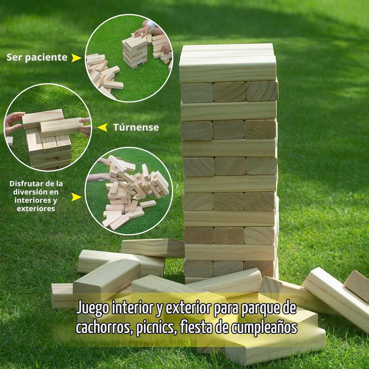 GOROCK Juegos gigantes de torre de caída, 60 piezas de bloques de madera de