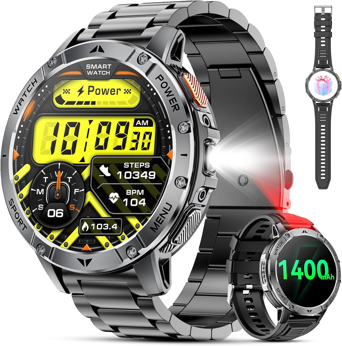 Reloj inteligente militar para hombre, reloj inteligente de 1.7 pulgadas