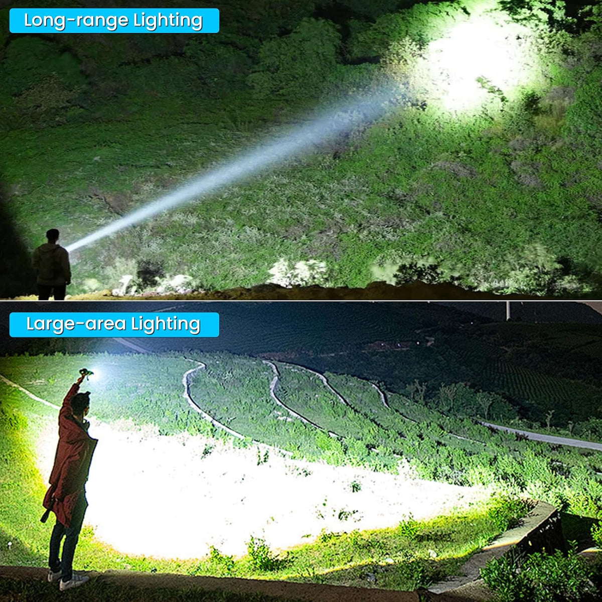 Linternas LED recargables de alto lúmenes, linterna súper brillante de 99,000 lúmenes, potente luz de flash 7 modos con luz de trabajo COB impermeable para el hogar, al aire libre, camping