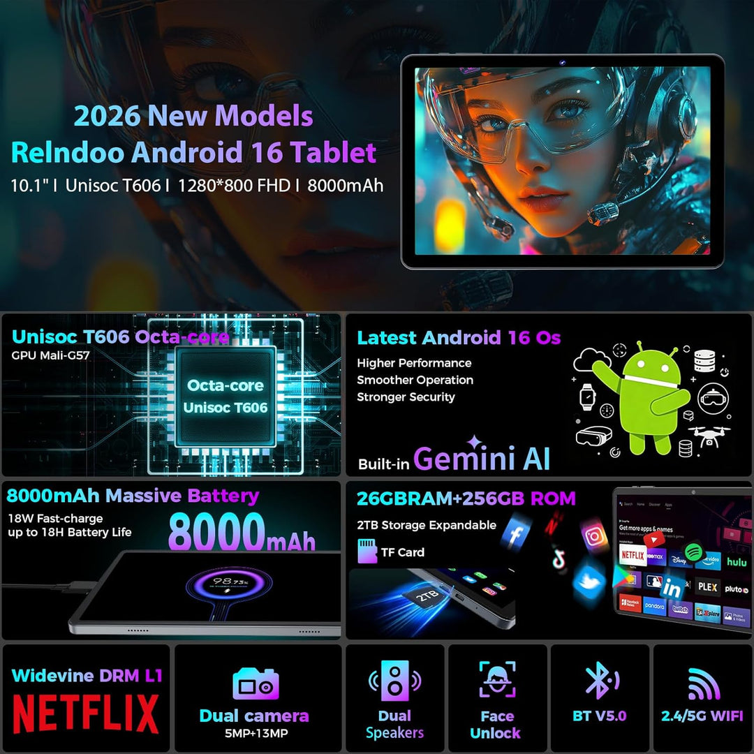 Tableta 2026 Gemini AI Android 16, Tablet de 10 pulgadas con teclad...
