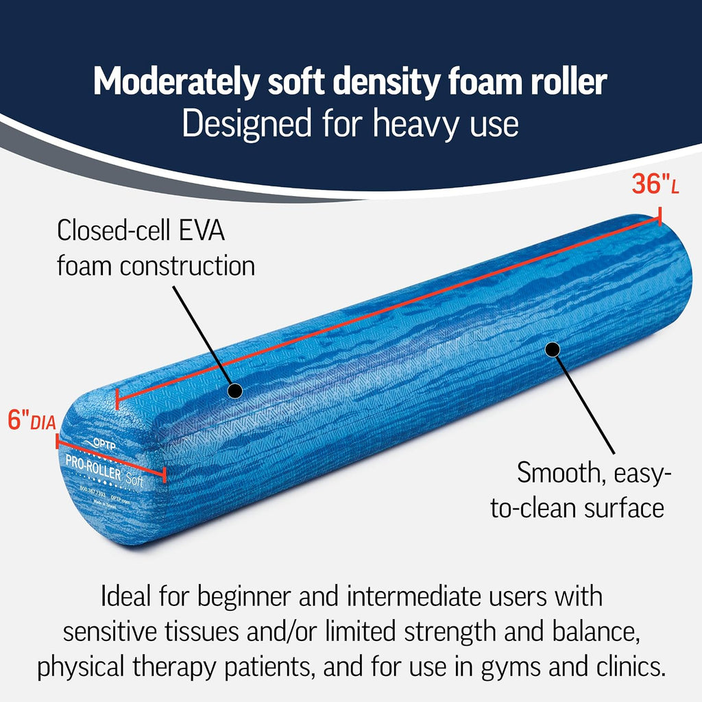 OPTP PRO-Roller - Rodillo de espuma de densidad suave, redondo, azul, 36" x 6"