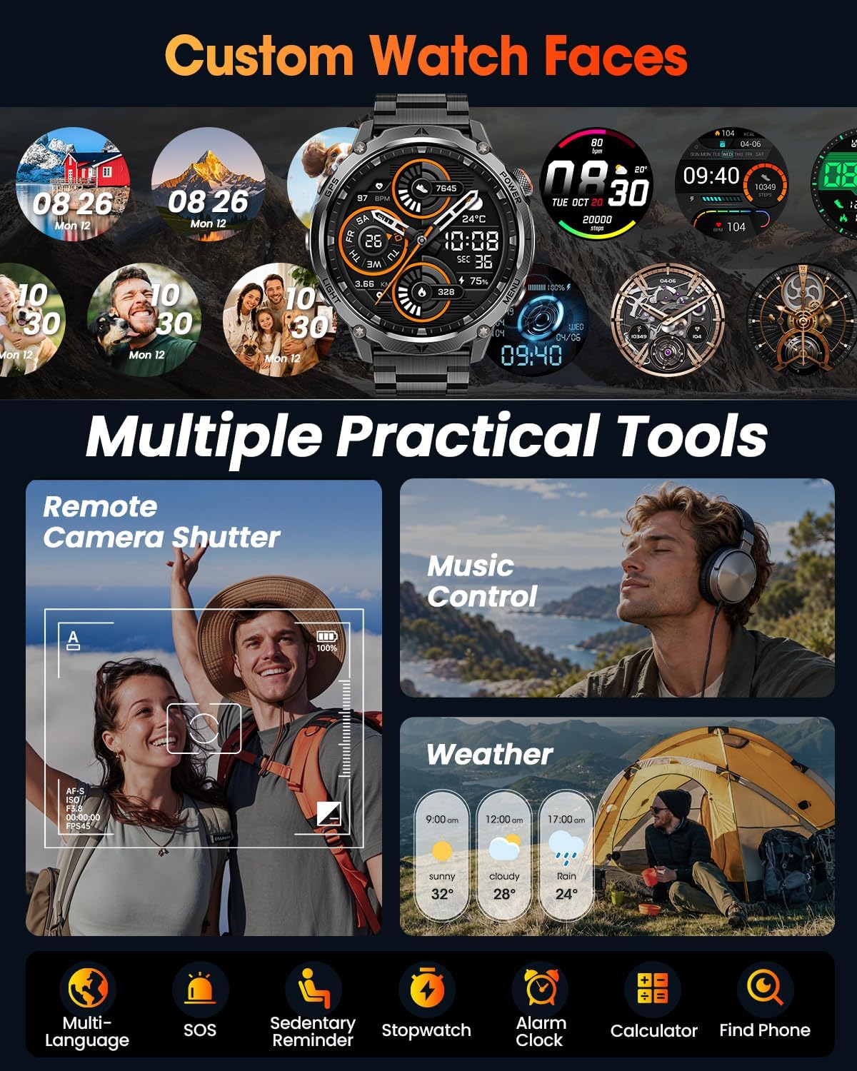 Reloj inteligente militar con GPS incorporado para hombres, reloj