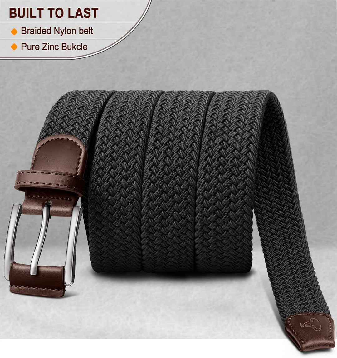 BULLIANT Cinturón para hombre, paquete de 2, elástico, trenzado, pa...