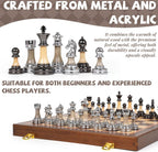 Juego de ajedrez grande de lujo de 17 pulgadas, tablero de ajedrez de madera con piezas de ajedrez de metal y acrílico, tamaño King de 3.5 pulgadas, 2 reinas adicionales, juego de ajedrez plegable para adultos y niños, exhibición de regalo, colección de