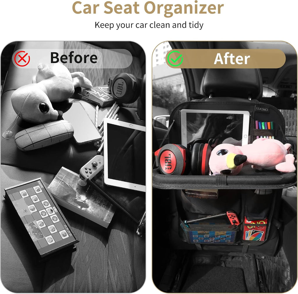 Organizador de asiento trasero de coche con soporte plegable para