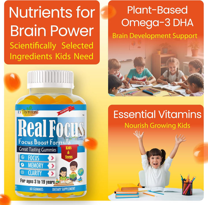 Real Focus Omega 3 para niños, suplemento de enfoque para niños, at...