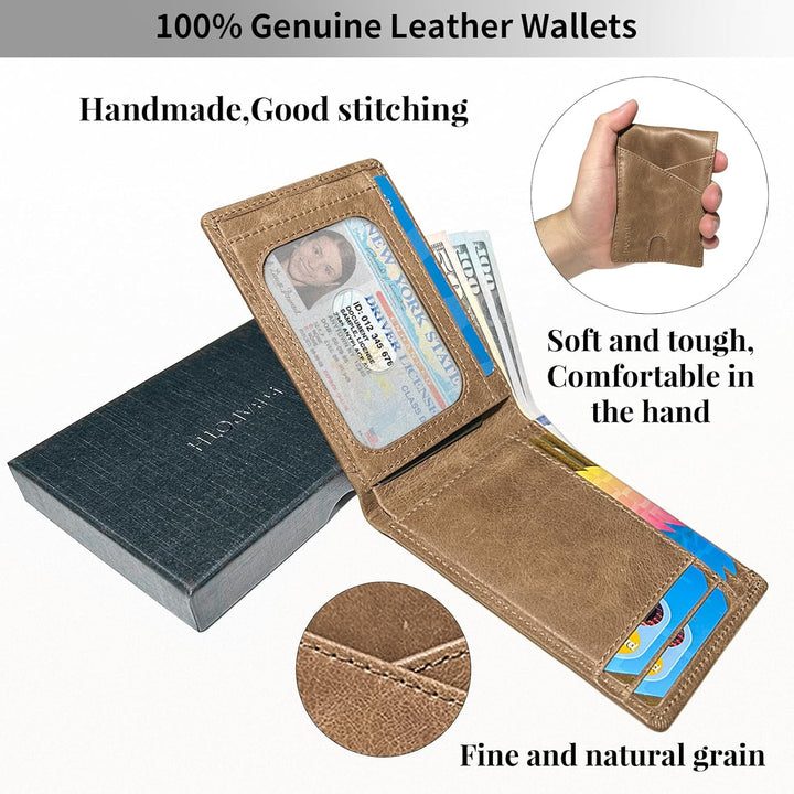 BAPOTH Billeteras de cuero genuino para hombre, billetera plegable...