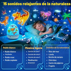 Lámpara Luz de huevo de dinosaurio para máquina de sonido de guardería | 15 sonidos para dormir+películas de 12HD+rotación de 360° | Regalos de dnio para niños, luz nocturna de huevo de dinosaurio de