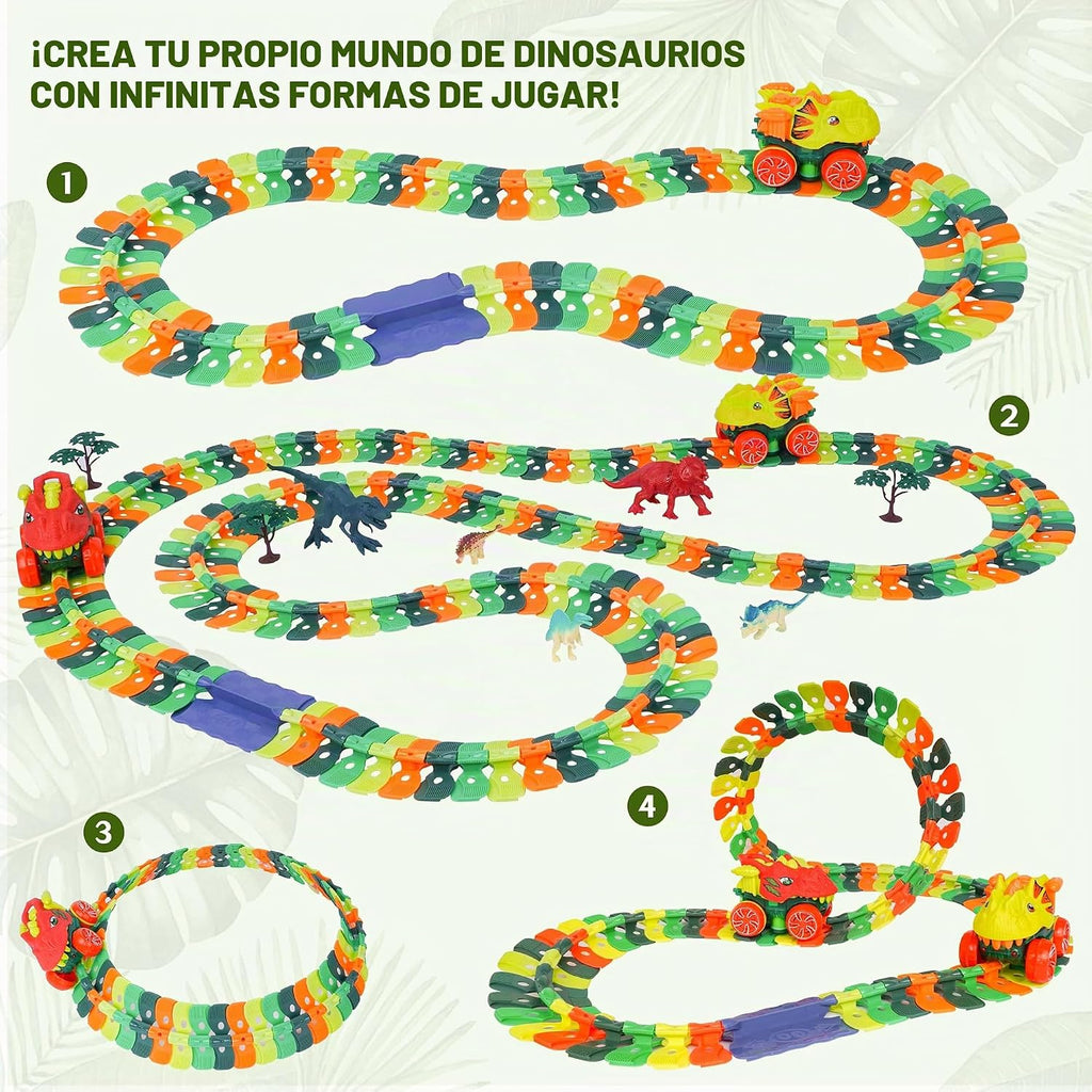 Juguete de pista de dinosaurio, juego de pista de carreras de