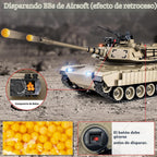 1/18 M1A2 Abrams - Tanque a control remoto de 2.4 G que dispara BBS con humo, sonido y luces, juguete modelo ejército de control remoto de 165 pies, vehículo militar todo terreno para mayores de 8 años