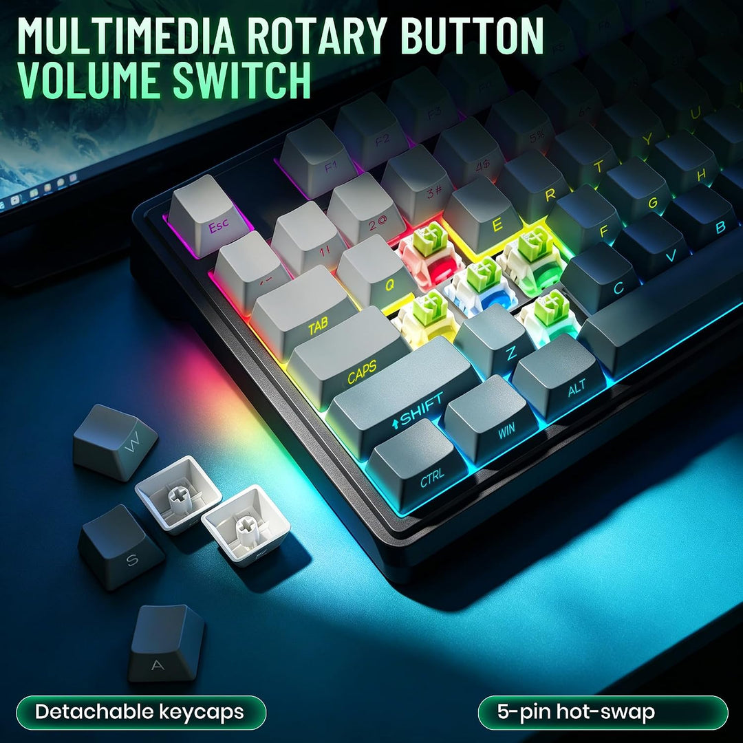 ROYALAXE Teclado mecánico inalámbrico, teclado cremoso con teclado...
