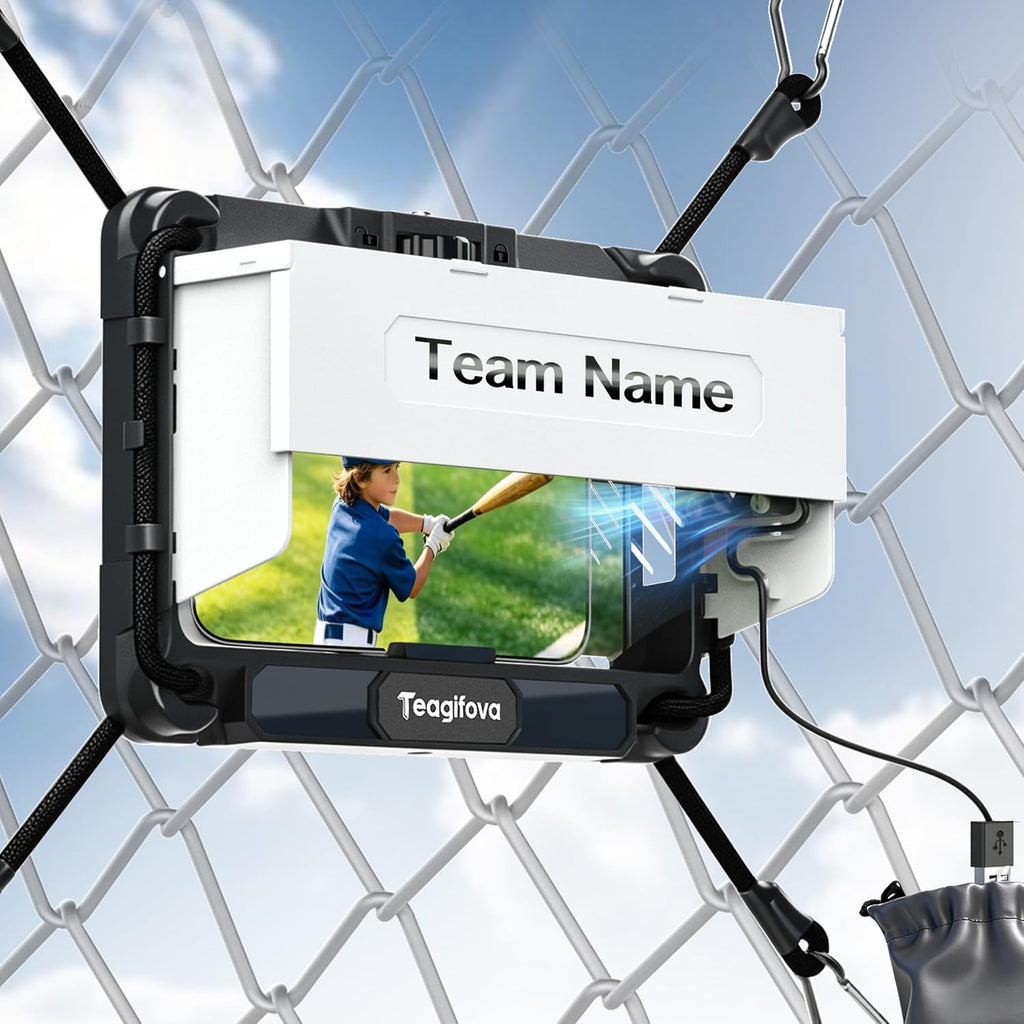 Gamechanger - Soporte para valla de teléfono con parasol y ventilador de enfriamiento, kit de montaje para béisbol, softbol, tenis, kit de transmisión para iPhone, visión clara y sin barras