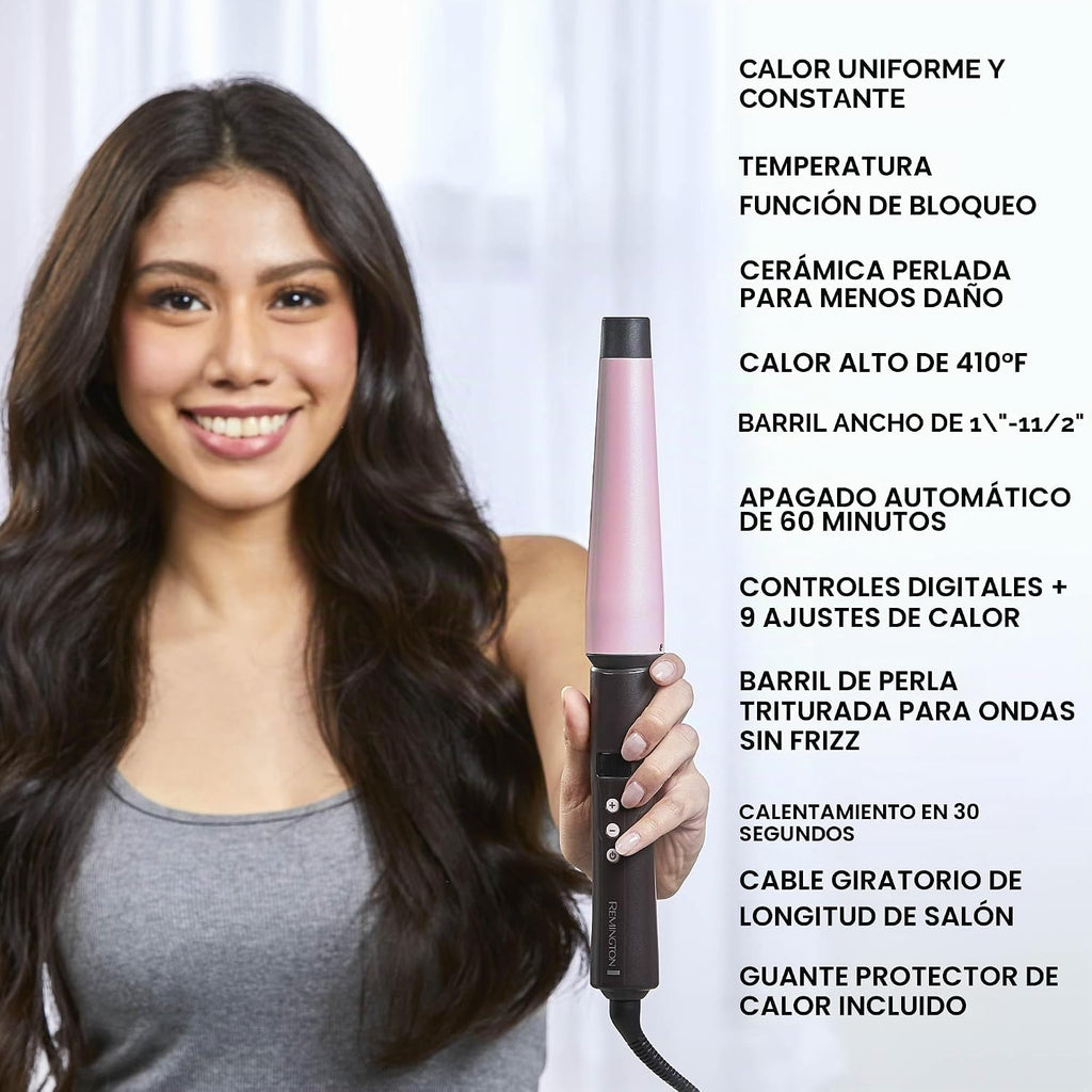 Colección Remington T Studio Salon Perla Plancha Digital para Crespos de Cerámica, Rosado