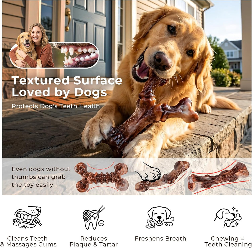 Kseroo Paquete de 6 juguetes masticables de nailon resistente para perros medianos y grandes, sabor a tocino, nailon puro para masticadores agresivos, reduce el aburrimiento, formas variadas, diseñado