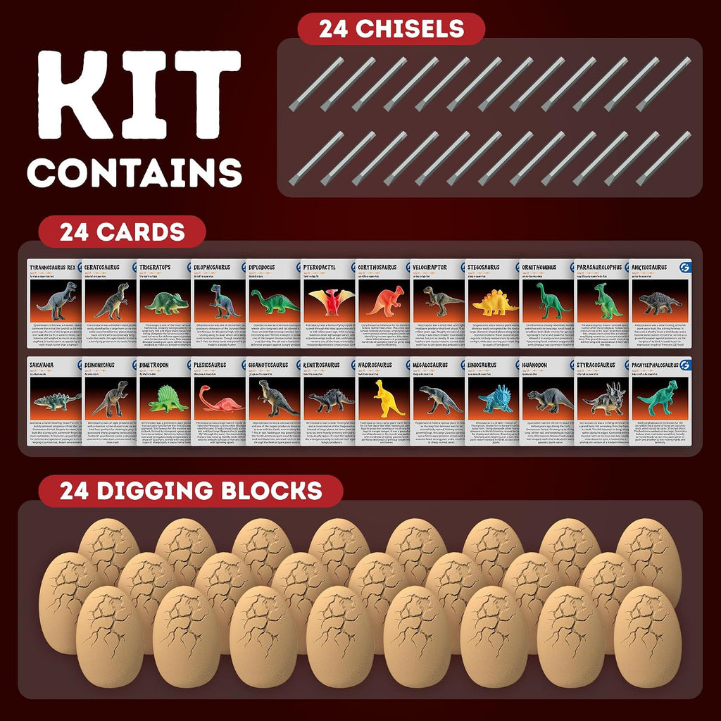 Gamerside Kit de excavación de 24 huevos de dinosaurio, juguetes de
