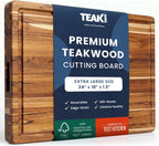 Teak tabla para cortar rectangular con agarre y ranura para líquidos (24 x 18 x 1.5 pulgadas) - De Teakhaus.